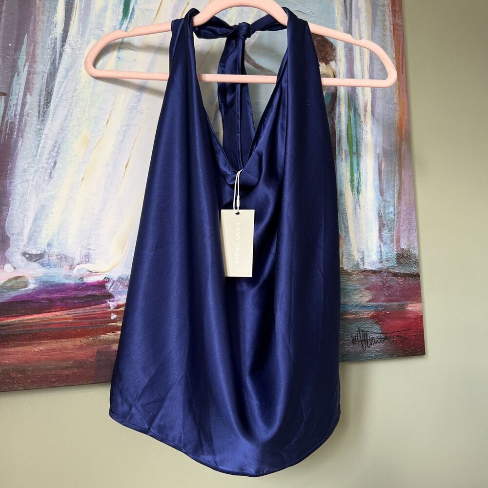 Ramy Brook S Harriet Halter Silk Blue Charmeuse Slvless Top Blouse Shirt NWT